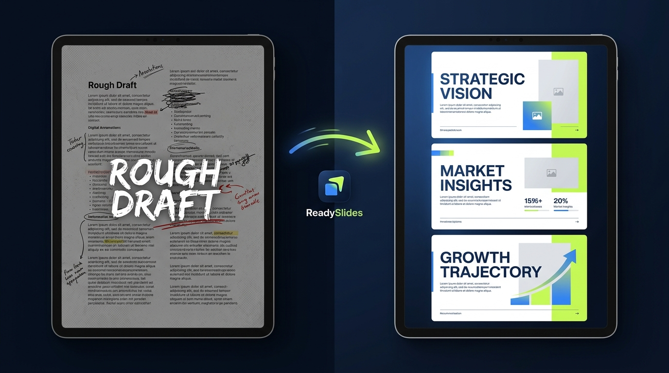 Transform rough draft document into structured slides interface